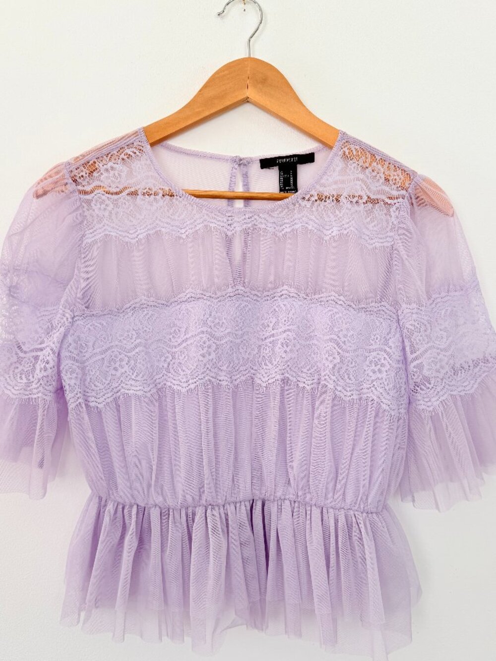 Lace Mesh Peplum Blouse Sheer Top Size M Y2K Balletcore Fairycore Romantic